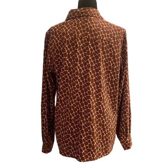Denim & Co Long Sleeve Giraffe Print Button Down Vintage Y2K Top Size M - Picture 4 of 13